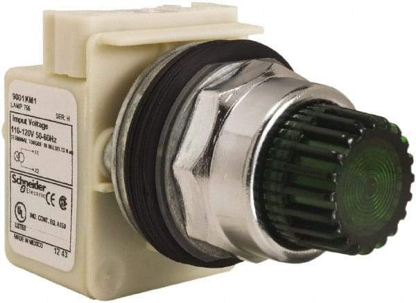 Schneider Electric - 30mm Mount Hole, Extended Straight, Pushbutton Switch Only - Round, Green Pushbutton, Momentary (MO), Weatherproof, Dust and Oil Resistant - Makers Industrial Supply