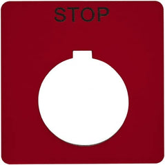 Schneider Electric - Square, Plastic Legend Plate - Stop - Red Background, Black Letters, 1.2 Inch Hole Diameter, 2-1/4 Inch Square - Makers Industrial Supply