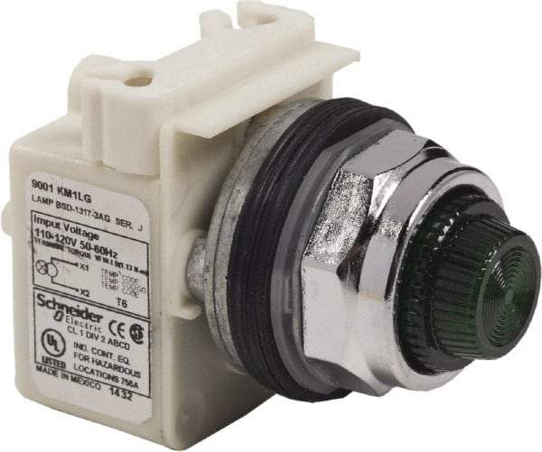 Schneider Electric - 120 VAC Green Lens LED Pilot Light - Round Lens, Screw Clamp Connector - Makers Industrial Supply