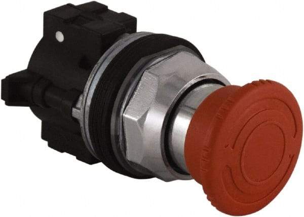 Schneider Electric - Extended Mushroom Head Pushbutton Switch Emergency Stop - Red, Round Button - Makers Industrial Supply