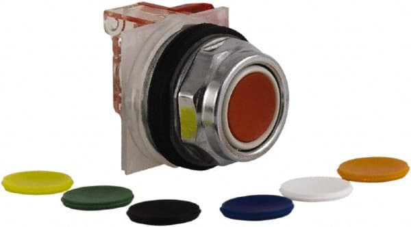 Schneider Electric - 30mm Mount Hole, Extended Straight, Pushbutton Switch with Contact Block - Multicolored Pushbutton, Momentary (MO) - Makers Industrial Supply