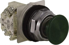 Schneider Electric - 30mm Mount Hole, Extended Straight, Pushbutton Switch with Contact Block - Green Pushbutton, Momentary (MO) - Makers Industrial Supply