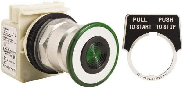 Schneider Electric - 1.18 Inch Mount Hole, Extended Straight, Pushbutton Switch Only - Round, Green Pushbutton, Illuminated, Maintained (MA), Momentary (MO), Weatherproof, Dust and Oil Resistant - Makers Industrial Supply