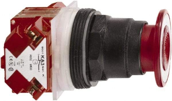 Schneider Electric - 30mm Mount Hole, Extended Mushroom Head, Pushbutton Switch with Contact Block - Round, Red Pushbutton, Maintained (MA) - Makers Industrial Supply