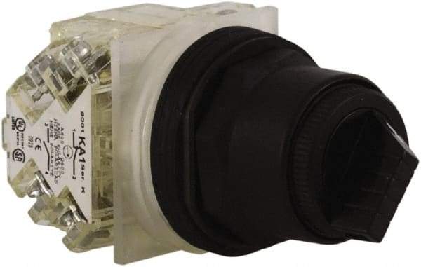 Schneider Electric - 30mm Mount Hole, 2 Position, Knob and Pushbutton Operated, Selector Switch - Black, Maintained (MA), Anticorrosive, Weatherproof, Dust and Oil Resistant - Makers Industrial Supply