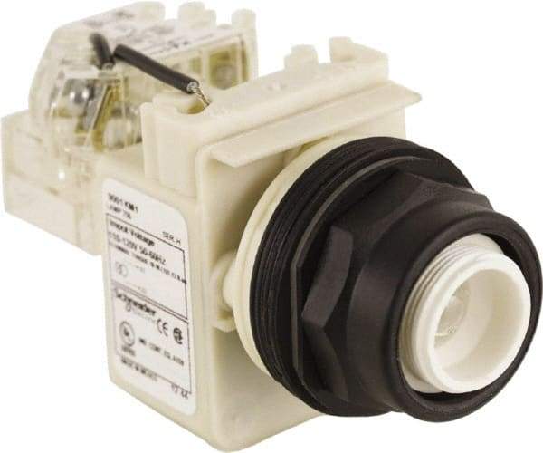 Schneider Electric - 110 VAC at 50/60 Hz via Transformer, 120 VAC at 50/60 Hz via Transformer Press-to-Test Indicating Light - Round Lens, Screw Clamp Connector, Corrosion Resistant, Dust Resistant, Oil Resistant - Makers Industrial Supply