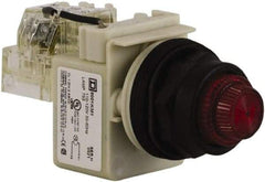 Schneider Electric - 110 VAC at 50/60 Hz via Transformer, 120 VAC at 50/60 Hz via Transformer Red Lens Press-to-Test Indicating Light - Round Lens, Screw Clamp Connector, Corrosion Resistant, Dust Resistant, Oil Resistant - Makers Industrial Supply