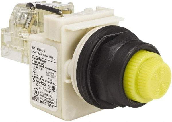 Schneider Electric - 120 V Yellow Lens LED Press-to-Test Indicating Light - Round Lens, Screw Clamp Connector, Corrosion Resistant, Dust Resistant, Oil Resistant - Makers Industrial Supply