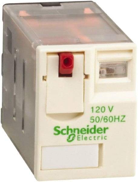 Schneider Electric - 750 VA Power Rating, Electromechanical Plug-in General Purpose Relay - 1 Amp at 250 VAC & 28 VDC, 2 Amp at 250 VAC & 28 VDC, 3 Amp at 277 VAC & 28 VDC, 4CO, 120 VAC at 50/60 Hz - Makers Industrial Supply