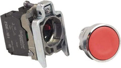 Schneider Electric - 22mm Mount Hole, Pushbutton Switch with Contact Block - Round, Red Pushbutton, Nonilluminated, Momentary (MO), Anticorrosive, Dust Resistant and Vaportight - Makers Industrial Supply