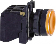 Schneider Electric - 22mm Mount Hole, Flush, Pushbutton Switch with Contact Block - Round, Orange Pushbutton, Illuminated, Momentary (MO) - Makers Industrial Supply