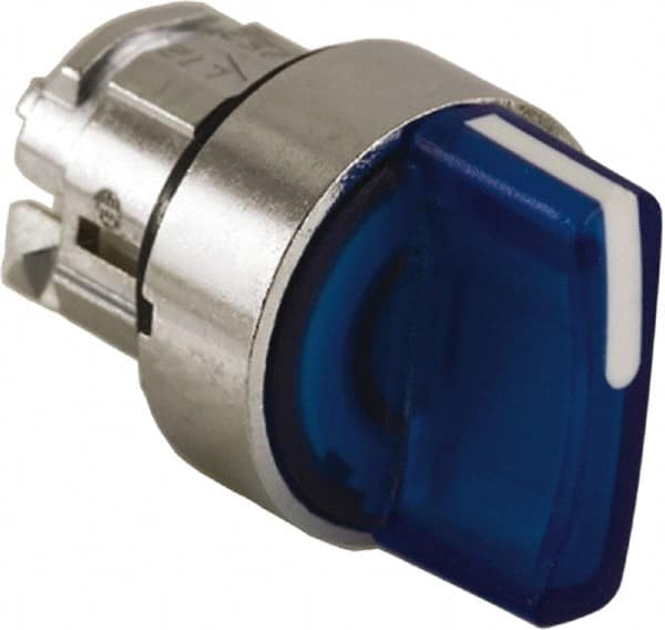 Schneider Electric - 22mm Mount Hole, 3 Position, Handle Operated, Selector Switch - Blue, Maintained (MA), Illuminated, Shock, Vibration and Water Resistant - Makers Industrial Supply