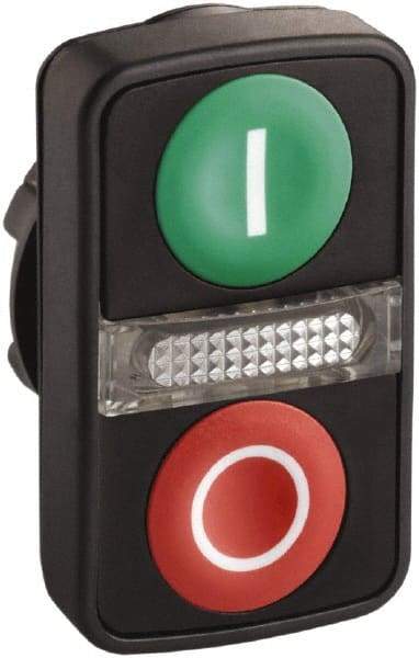 Schneider Electric - 22mm Mount Hole, Flush, Pushbutton Switch Only - Rectangle, Green and Red Pushbutton, Illuminated, Momentary (MO), On-Off, Shock and Vibration Resistant - Makers Industrial Supply