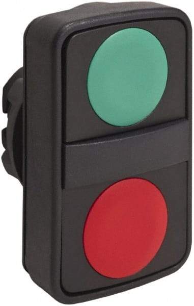 Schneider Electric - 22mm Mount Hole, Extended Straight, Flush, Pushbutton Switch Only - Rectangle, Green and Red Pushbutton, Nonilluminated, Momentary (MO), On-Off, Shock and Vibration Resistant - Makers Industrial Supply