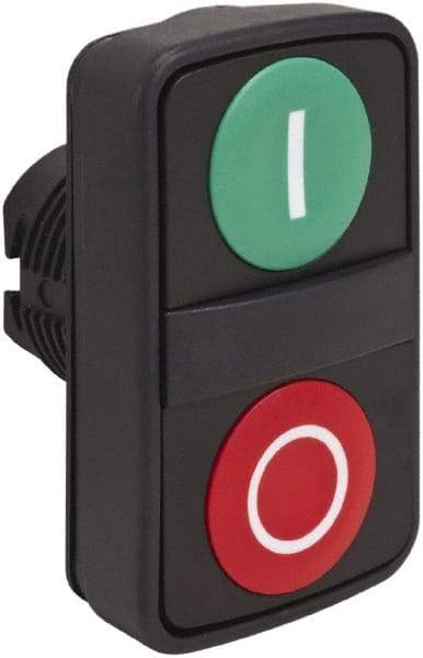 Schneider Electric - 22mm Mount Hole, Flush, Pushbutton Switch Only - Rectangle, Green and Red Pushbutton, Nonilluminated, Momentary (MO), On-Off, Shock and Vibration Resistant - Makers Industrial Supply