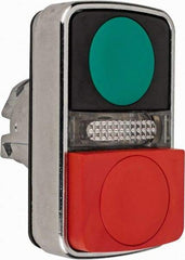 Schneider Electric - 22mm Mount Hole, Extended Straight, Flush, Pushbutton Switch Only - Rectangle, Green and Red Pushbutton, Illuminated, Momentary (MO), On-Off, Shock and Vibration Resistant - Makers Industrial Supply