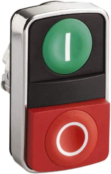 Schneider Electric - 22mm Mount Hole, Extended Straight, Flush, Pushbutton Switch Only - Rectangle, Green and Red Pushbutton, Nonilluminated, Momentary (MO), On-Off, Shock and Vibration Resistant - Makers Industrial Supply