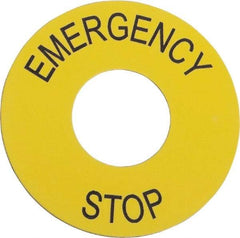 Schneider Electric - Round, PVC Legend Plate - Emergency Stop - Yellow Background, 60mm Hole Diameter - Makers Industrial Supply