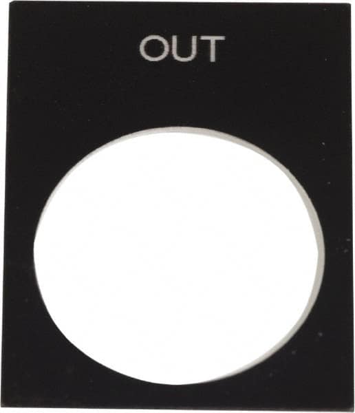 Schneider Electric - Rectangular, PVC Legend Plate - Out - Black Background, White Letters, 22mm Hole Diameter, 30mm Wide x 40mm High - Makers Industrial Supply