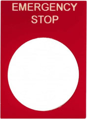 Schneider Electric - Rectangular, PVC Legend Plate - Emergency Stop - Red Background, White Letters, 22mm Hole Diameter, 30mm Wide x 40mm High - Makers Industrial Supply