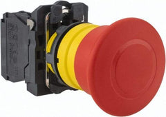 Schneider Electric - 22mm Mount Hole, Extended Mushroom Head, Pushbutton Switch Only - Round, Red Pushbutton, Nonilluminated, Trigger Action, Off, Shock and Vibration Resistant - Makers Industrial Supply