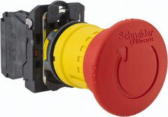 Schneider Electric - 22mm Mount Hole, Extended Mushroom Head, Pushbutton Switch Only - Round, Red Pushbutton, Nonilluminated, Maintained (MA), Off, Shock and Vibration Resistant - Makers Industrial Supply