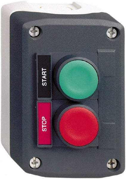 Schneider Electric - 2 Operator, Flush Pushbutton Control Station - Start-Stop (Legend), Momentary Switch, NO/NC Contact, NEMA 13, 4X - Makers Industrial Supply