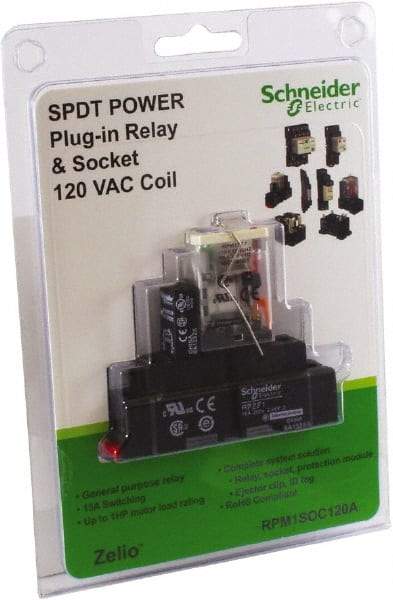 Schneider Electric - 1 hp, Electromechanical Plug-in General Purpose Relay - 15 Amp at 120 VAC, SPDT, 120 VAC - Makers Industrial Supply