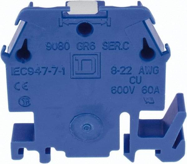 Square D - 600 VAC, 60 Amp, -40 to 275°F, DIN Rail Mount, Nylon Standard Terminal Block - 2 Contacts, Copper, 22 to 8 AWG Compatibility, 1.82 Inch High x 1.72 Inch Deep - Makers Industrial Supply