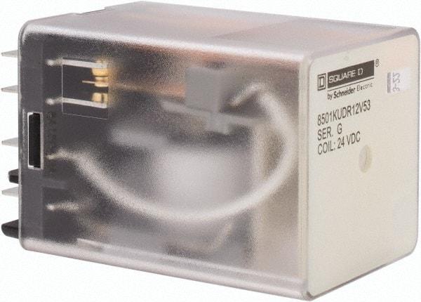 Square D - 8 Pins, 1 hp at 277 Volt & 1/3 hp at 120 Volt, 3 VA Power Rating, Square Electromechanical Plug-in General Purpose Relay - 10 Amp at 250 VAC, DPDT, 24 VDC, 34.9mm Wide x 50mm High x 35.4mm Deep - Makers Industrial Supply