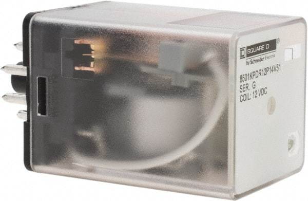 Square D - 8 Pins, 1 hp at 277 Volt & 1/3 hp at 120 Volt, 3 VA Power Rating, Octal Electromechanical Plug-in General Purpose Relay - 10 Amp at 250 VAC, DPDT, 12 VDC, 34.9mm Wide x 50.3mm High x 35.4mm Deep - Makers Industrial Supply