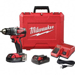 Milwaukee Tool - 18 Volt 1/2" Chuck Pistol Grip Handle Cordless Drill - 0-1800 RPM, Single-Sleeve Ratcheting Chuck, Reversible, 2 Lithium-Ion Batteries Included - Makers Industrial Supply