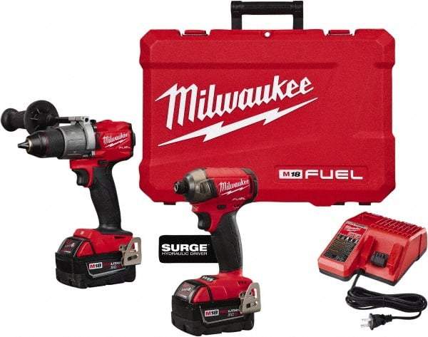 Milwaukee Tool - 18 Volt Cordless Tool Combination Kit - Includes Hammer Drill & 1/4" Hex Impact Driver, Lithium-Ion Battery Included - Makers Industrial Supply