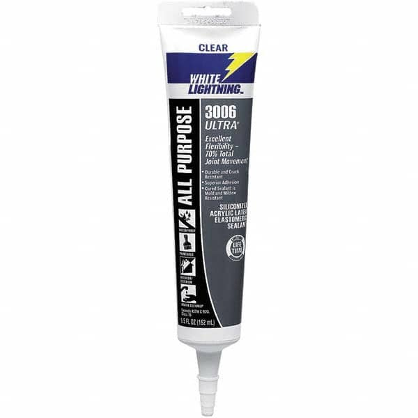 White Lightning - 5.5 oz Tube Clear Acrylic & Latex Sealant - -30 to 180°F Operating Temp, 45 min Tack Free Dry Time, 5 to 7 Days Full Cure Time - Makers Industrial Supply