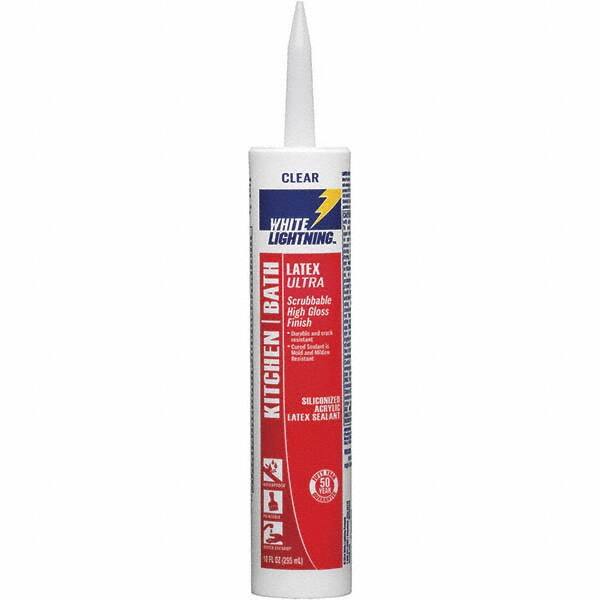 White Lightning - 10 oz Tube Clear Acrylic & Latex Sealant - -30 to 180°F Operating Temp, 45 min Tack Free Dry Time, 5 to 7 Days Full Cure Time - Makers Industrial Supply