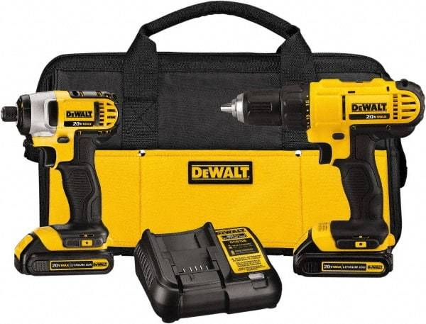 DeWALT - 20 Volt Cordless Tool Combination Kit - Includes 1/2" Drill/Driver & 1/4" Impact Driver, Lithium-Ion Battery Included - Makers Industrial Supply