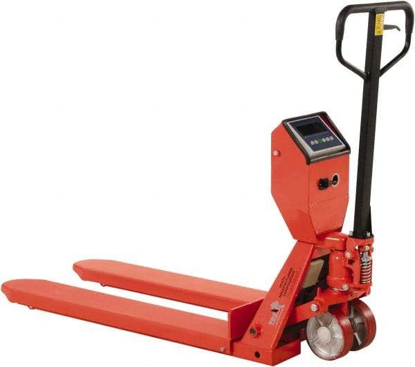 Vestil - 5,000 Lb Capacity, 7-1/2" Lift Scale Pallet Truck - 3" Min Lift Height, 48" Fork Length x 22-3/8" Fork Width, 22-1/2" Overall Width - Makers Industrial Supply