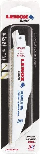 Lenox - 6" Long x 7/8" Thick, Bi-Metal Reciprocating Saw Blade - Tapered Profile, 6 TPI, Toothed Edge, Universal Shank - Makers Industrial Supply