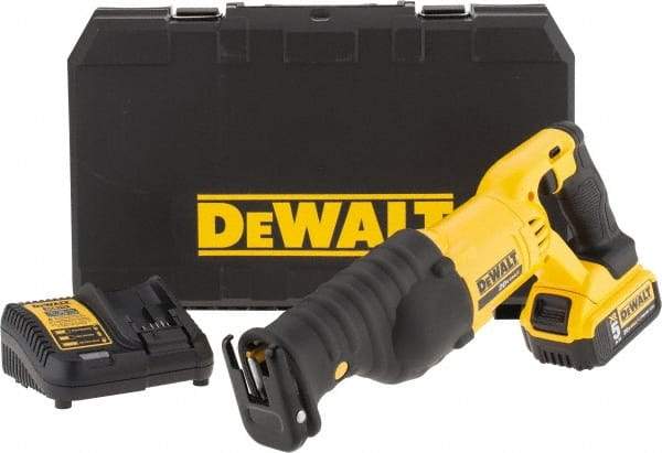 DeWALT - 20V, 0 to 3,000 SPM, Cordless Reciprocating Saw - 1-1/8" Stroke Length, 19-1/4" Saw Length, 1 Lithium-Ion Battery Included - Makers Industrial Supply