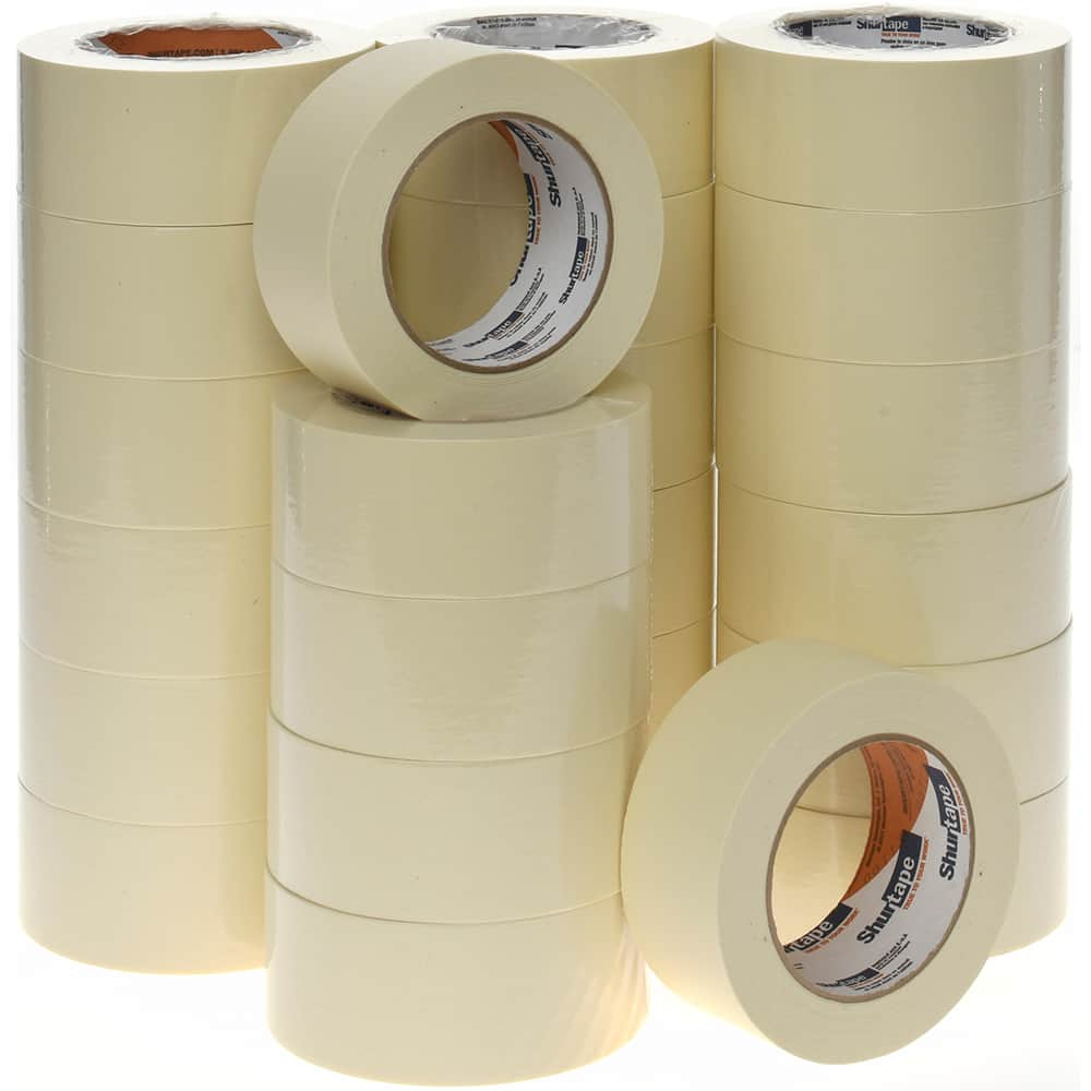 Masking Tape: 48 mm Wide, 60 yd Long, 4.8 mil Thick, Natural & Tan Paper, Rubber Adhesive, 20 lb/in Tensile Strength