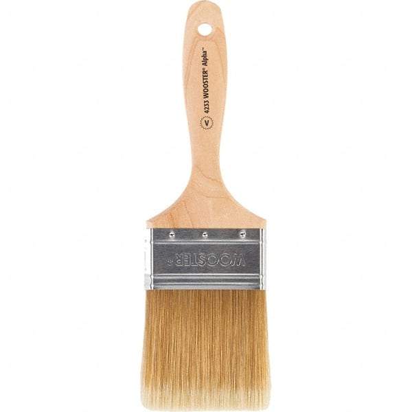 Wooster Brush - 3" Flat Synthetic Varnish Brush - 3-3/16" Bristle Length, 6-1/2" Maple Beavertail Handle - Makers Industrial Supply