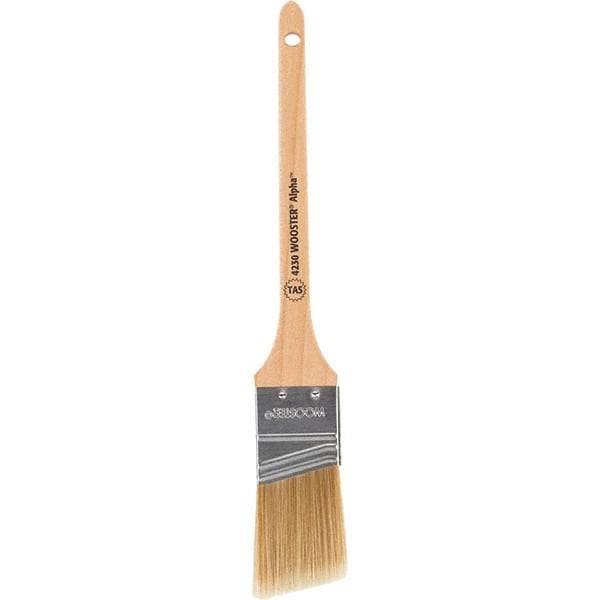 Wooster Brush - 1-1/2" Angled Synthetic Sash Brush - 2-3/16" Bristle Length, 8" Maple Rattail Handle - Makers Industrial Supply