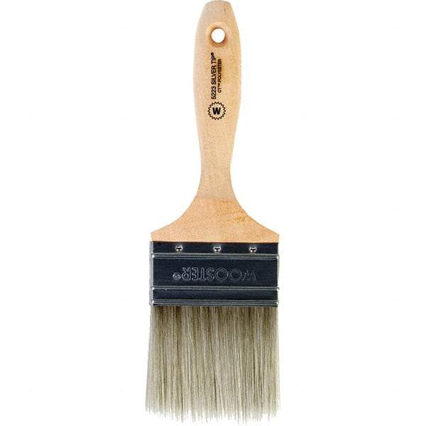 Wooster Brush - 3" Flat Synthetic Wall Brush - 3-3/16" Bristle Length, 5-11/16" Wood Beavertail Handle - Makers Industrial Supply