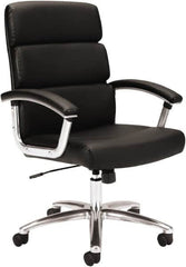 Basyx - 37-3/4" High Executive Mid Back Chair - 24" Wide x 24" Deep, Leather Seat, Black - Makers Industrial Supply