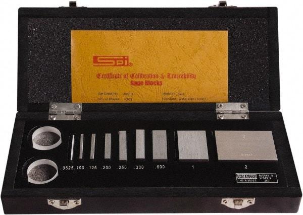 SPI - 9 Piece, 1/16 to 2", Grade 0, Steel Gage Block Set - Rectangular, 0.000008" Tolerance - Makers Industrial Supply