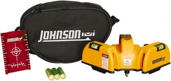 Johnson Level & Tool - 2 Beam 65' (Interior) Max Range Line Laser Level - Red Beam, 1/16" at 20' Accuracy, 6-1/2" Long x 4" Wide x 6-1/2" High, Battery Included - Makers Industrial Supply