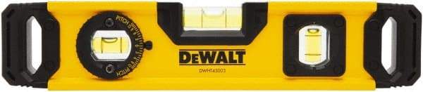 DeWALT - Magnetic 9" Long 2 Vial Torpedo Level - Aluminum, Yellow - Makers Industrial Supply