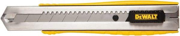 DeWALT - Snap Utility Knife - 1/4" Carbon Steel Blade, Yellow & Silver Plastic/Stainless Steel Handle, 1 Blade Included - Makers Industrial Supply