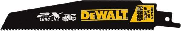 DeWALT - 6" Long x 1" Thick, High Speed Steel Reciprocating Saw Blade - Straight Profile, 10 TPI, Toothed Edge, Universal Shank - Makers Industrial Supply