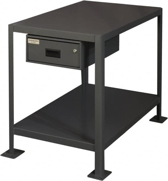 Durham - 24 Wide x 18" Deep x 18" High, Steel Machine Work Table with Drawer - Flat Top, Rounded Edge, Fixed Legs, Gray - Makers Industrial Supply